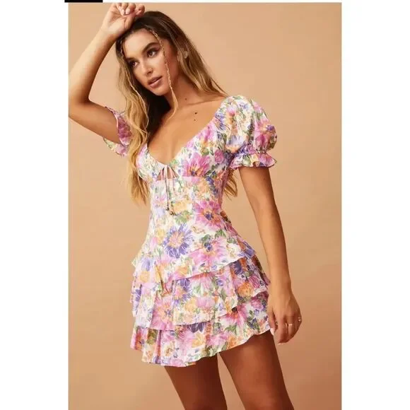 Sweet Pot sage And Paige New Bloom Mini Dress Pink Multi Size 4 - Picture 2 of 9